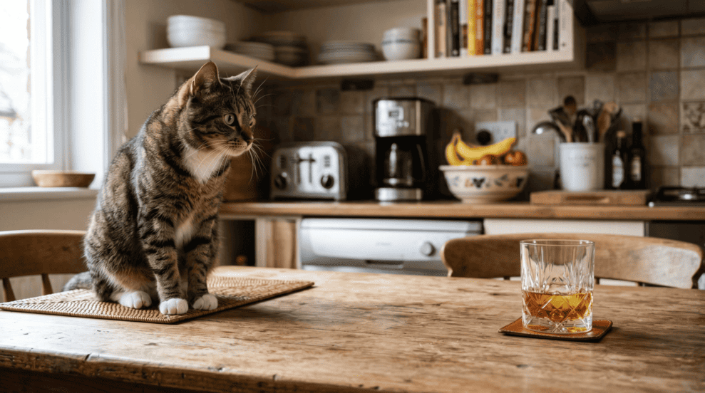 Cat looking at alcohol
