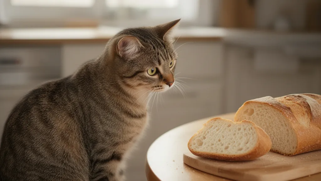 Cat looking at bread