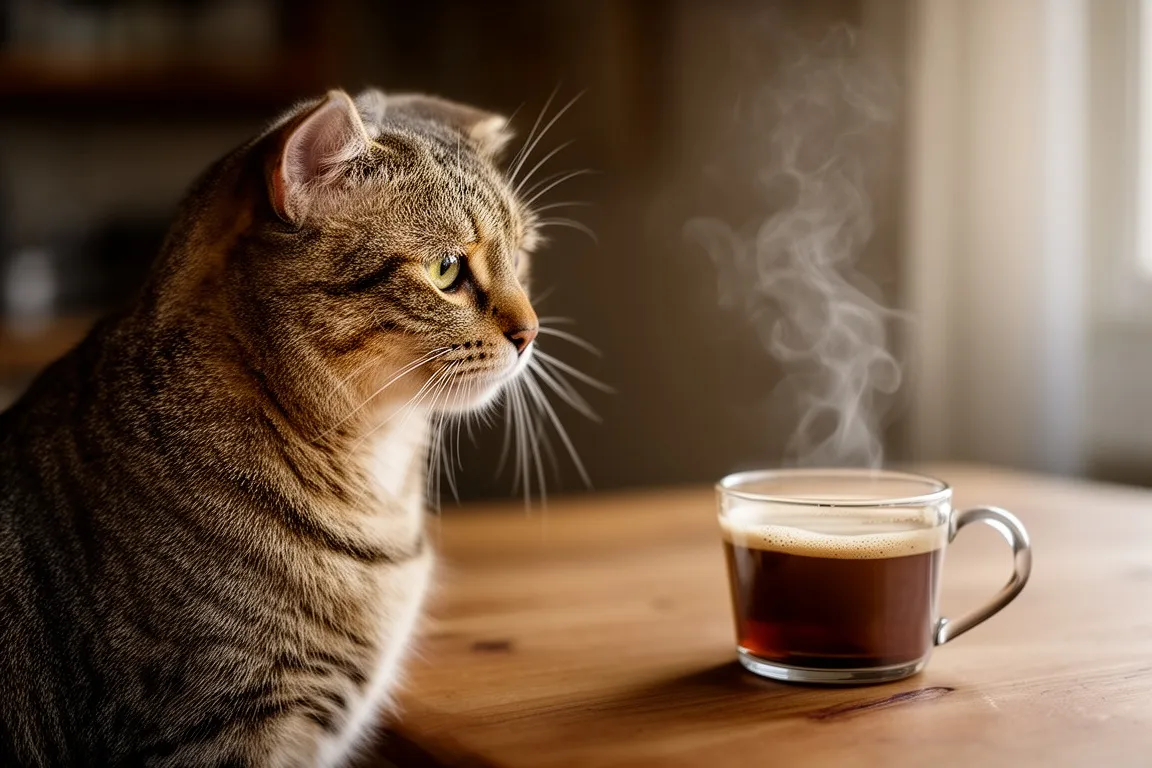 Cat looking at caffeine
