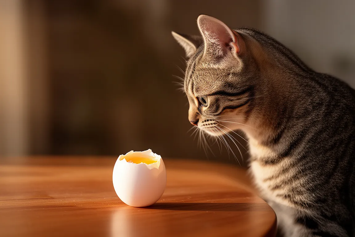 Cat looking at eggs