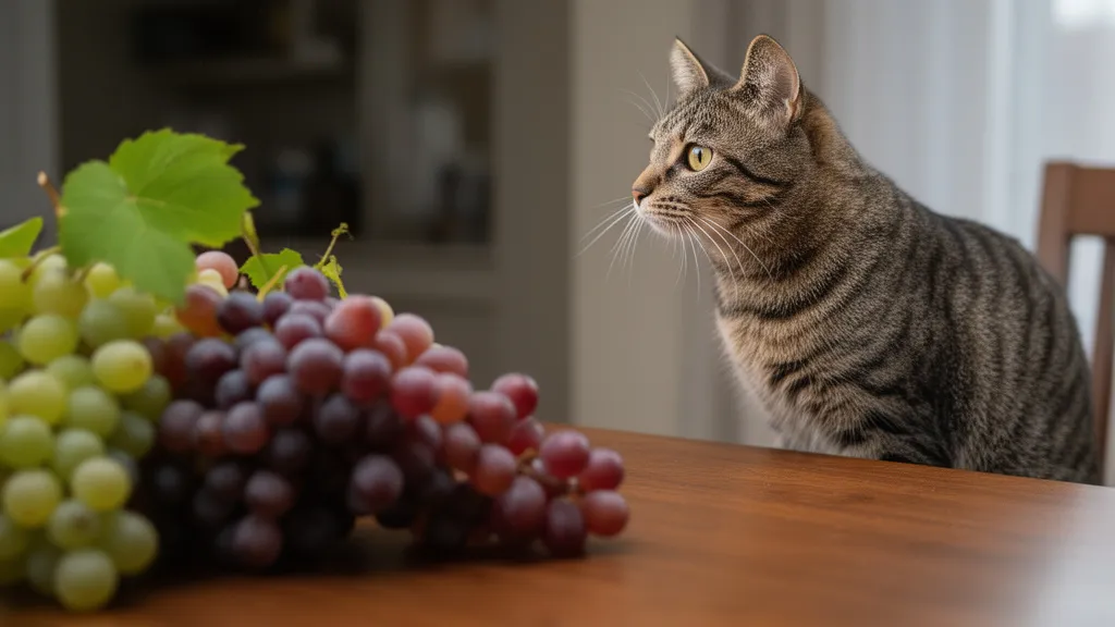 Cat looking at grapes