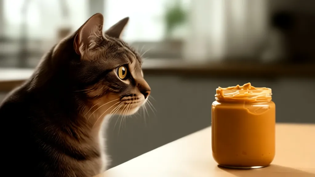 Cat looking at peanut butter