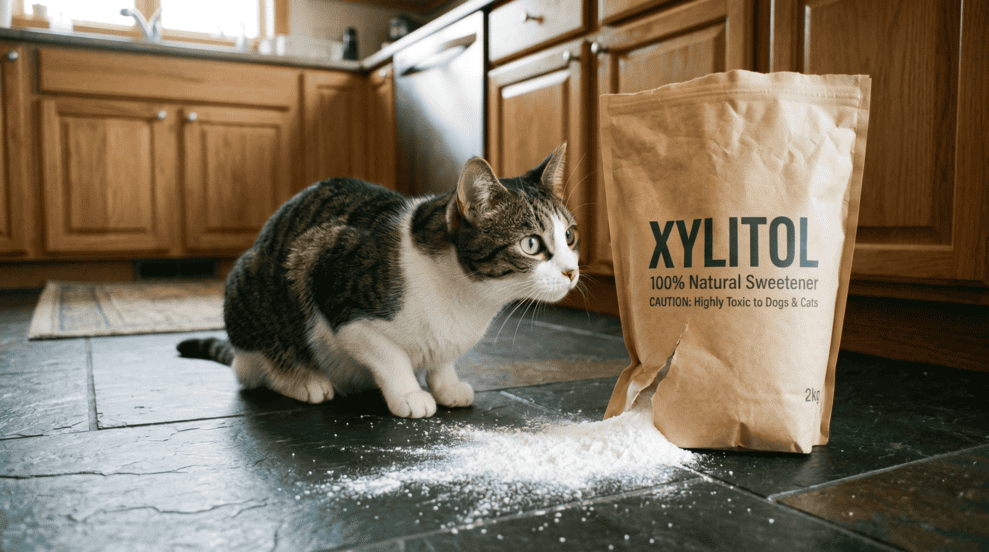 Cat looking at xylitol
