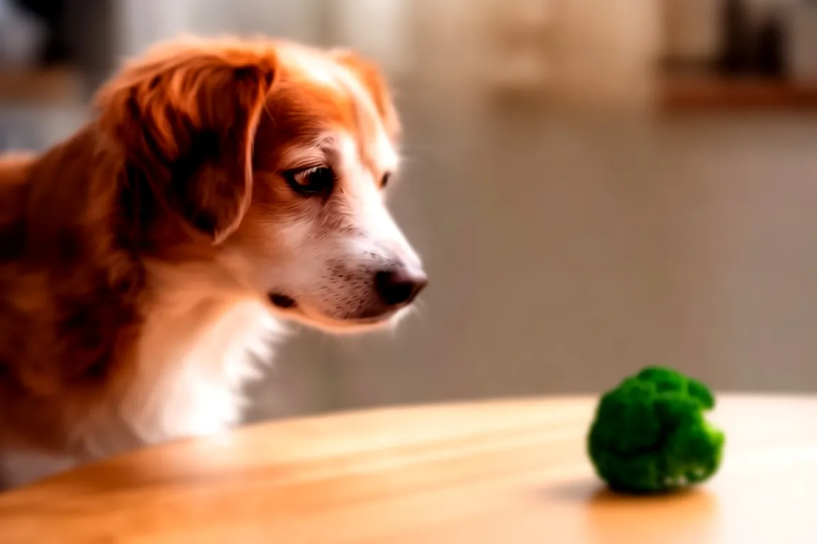 Dog looking at broccoli