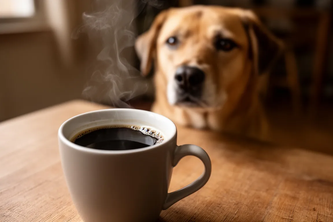Dog looking at caffeine