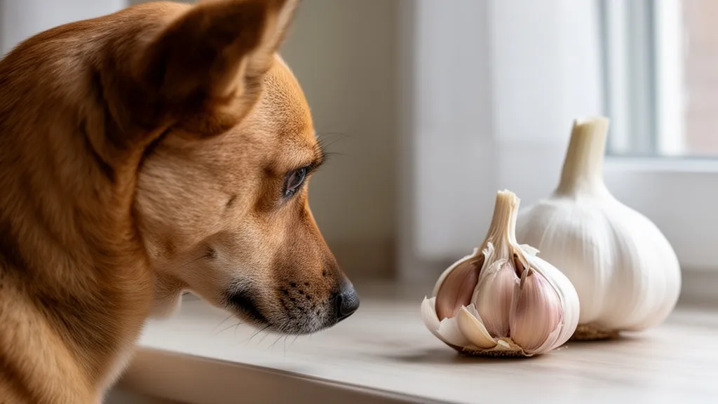Dog looking at garlic