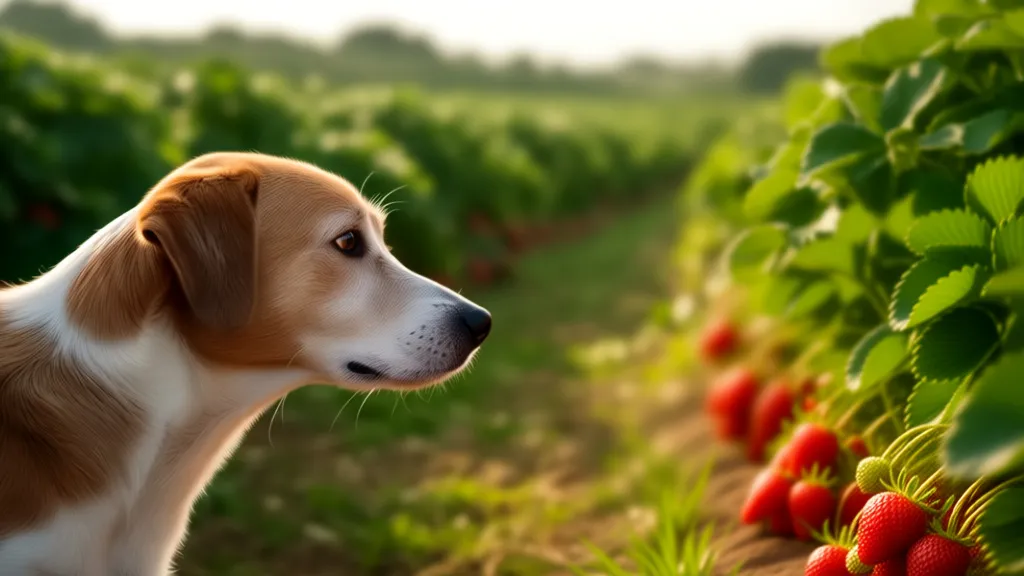 Dog looking at strawberries